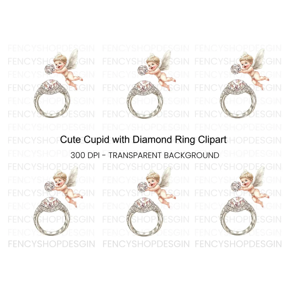 Diamond Ring and Cupid Clipart Bundle