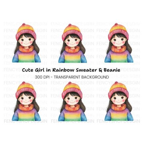 Girl in Rainbow Winter Wear Clipart Bundle
