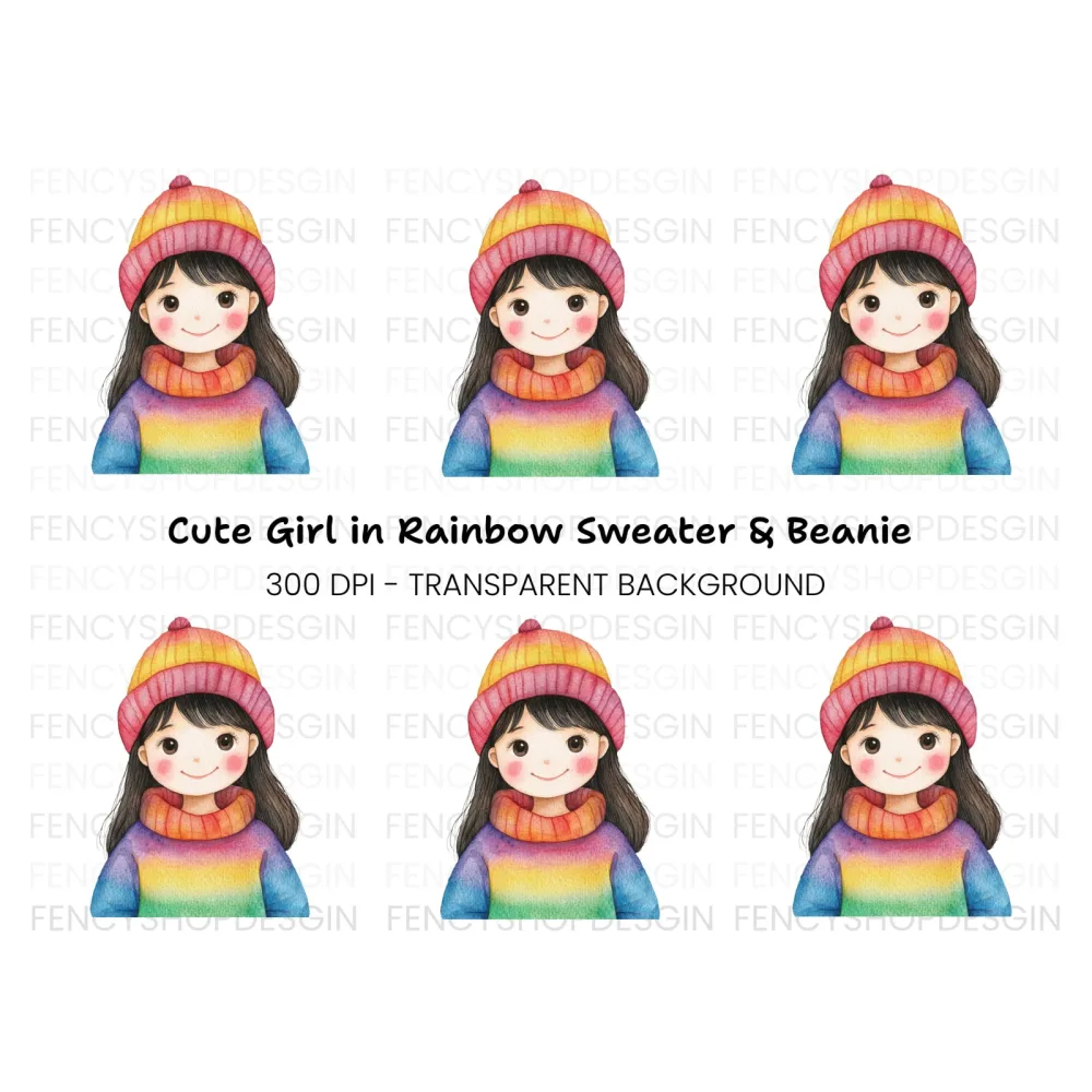 Girl in Rainbow Winter Wear Clipart Bundle