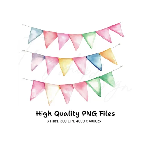 Pastel Bunting Flags Clipart Bundle