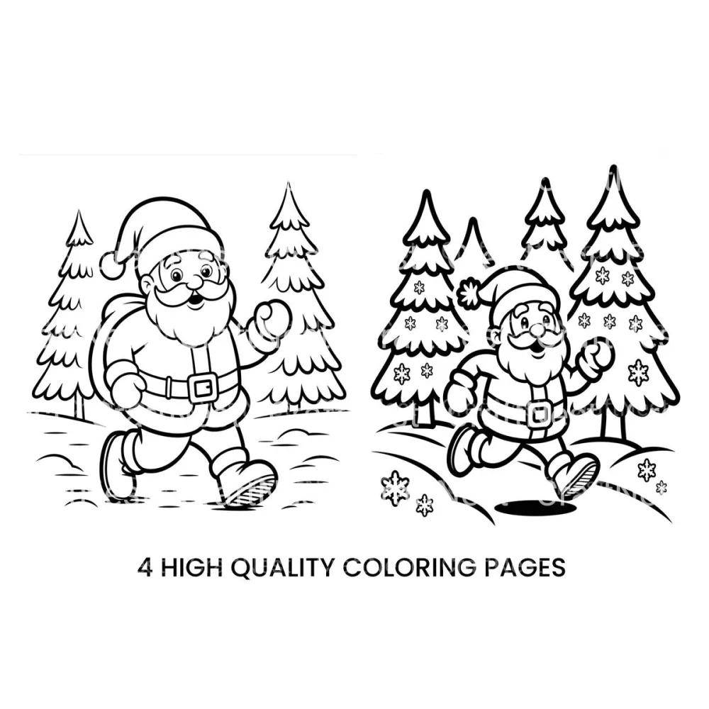 Running Santa Claus in Snowy Forest Coloring Books