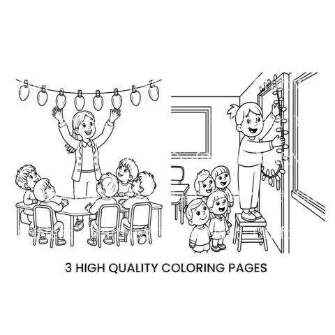 Kids Decorating for Christmas Coloring Books