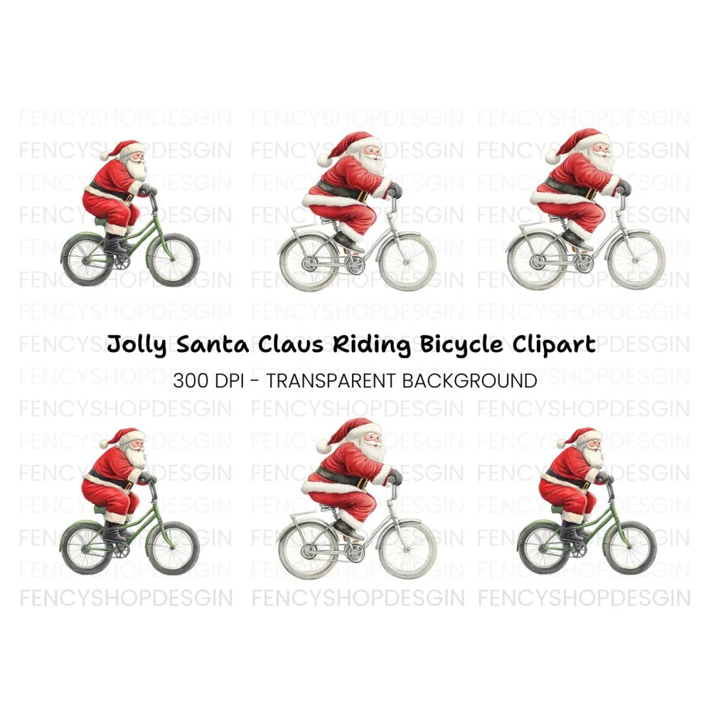 Santa Claus Riding Bicycle Clipart Bundle