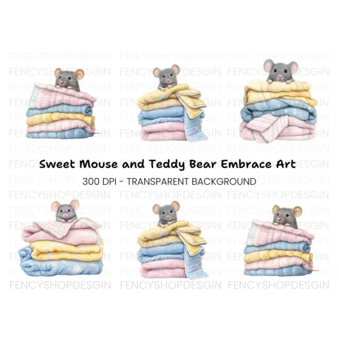 Baby Mice on Cozy Blanket Stacks Clipart Bundle