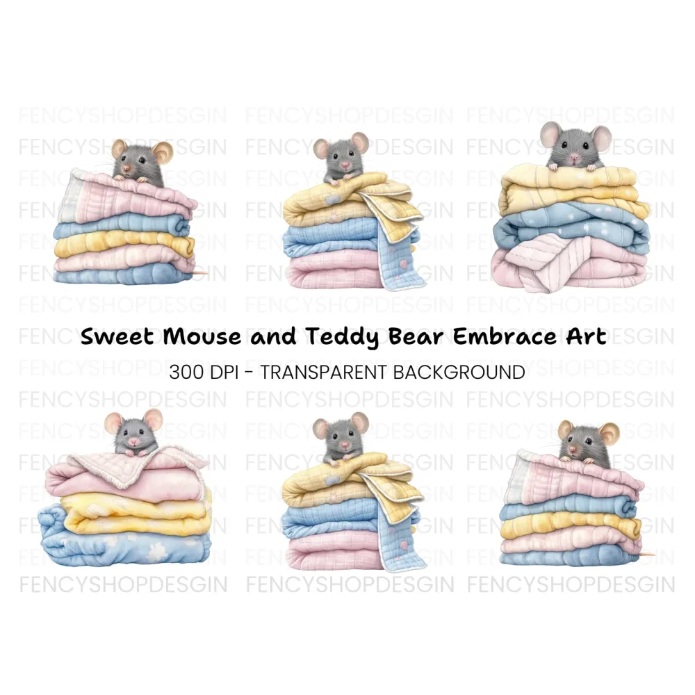 Baby Mice on Cozy Blanket Stacks Clipart Bundle