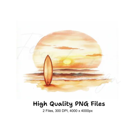 Surfboard Sunset Beach Clipart Bundle