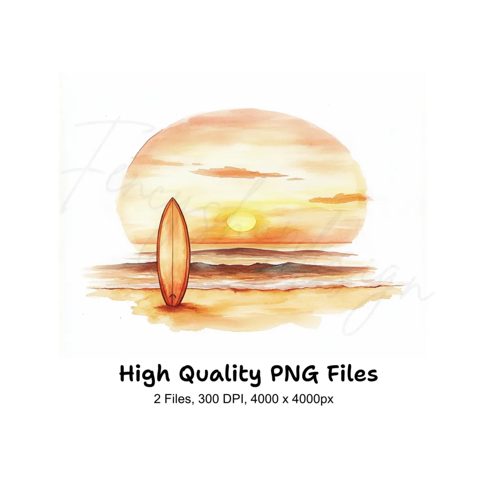 Surfboard Sunset Beach Clipart Bundle