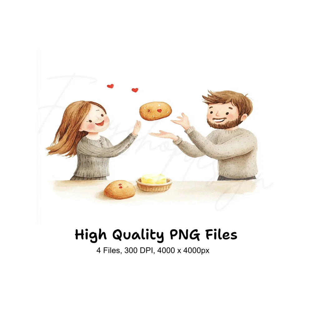 Couple Sharing Bread and Butter Clipart Bundle