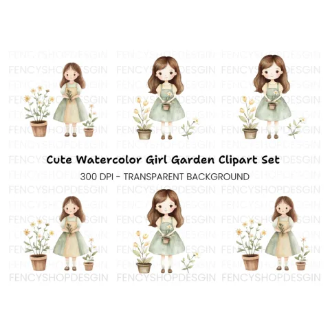 Girls with Plants Clipart Bundle