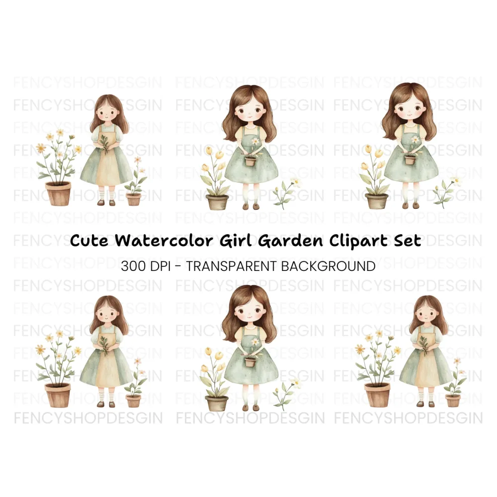 Girls with Plants Clipart Bundle