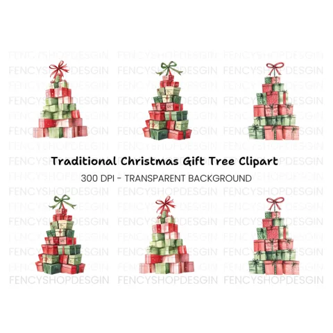 Christmas Gift Box Trees Clipart Bundle