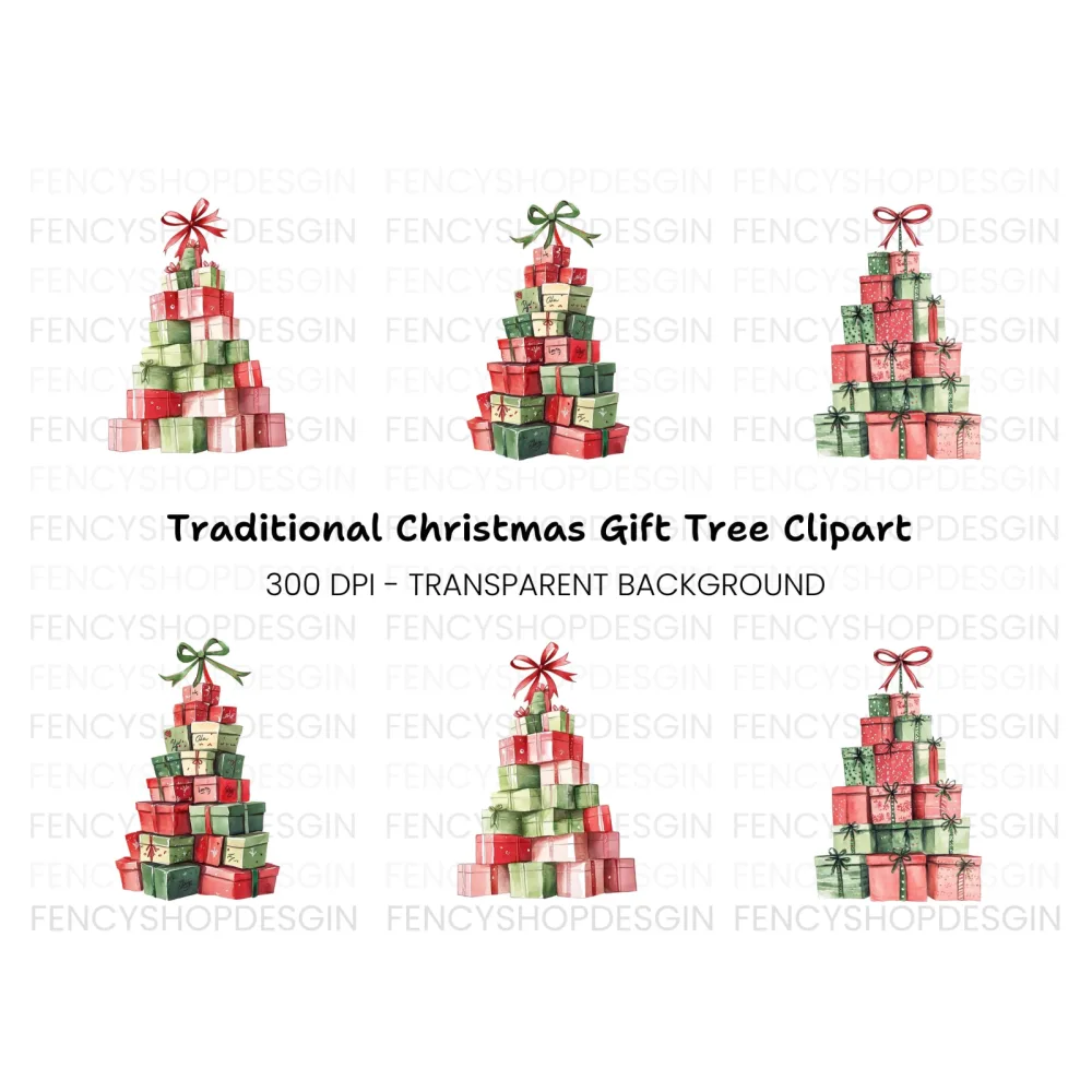 Christmas Gift Box Trees Clipart Bundle