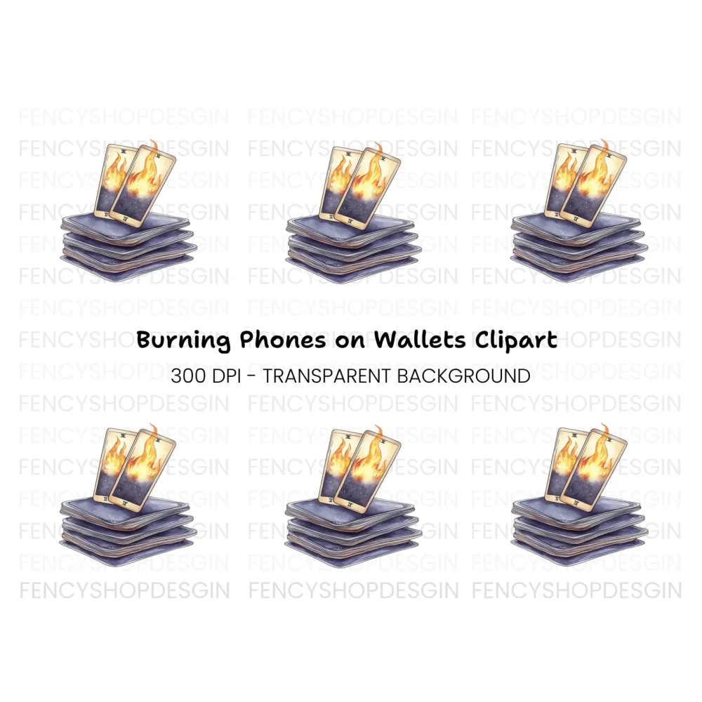 Fiery Tarot Cards Stack Clipart Bundle