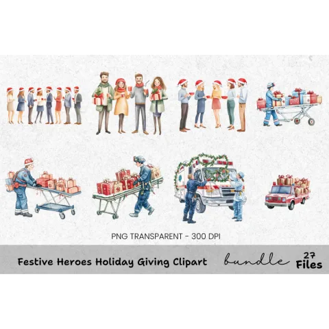 Festive EMS Ambulance Clipart Bundle