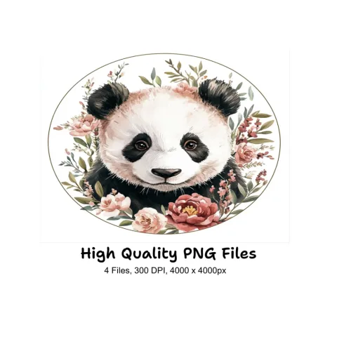 Floral Panda Bear Face Clipart Bundle