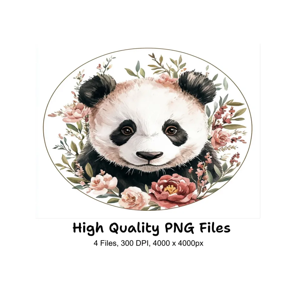 Floral Panda Bear Face Clipart Bundle