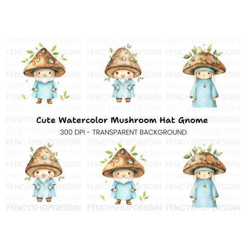 Cute Mushroom Gnomes Clipart Bundle