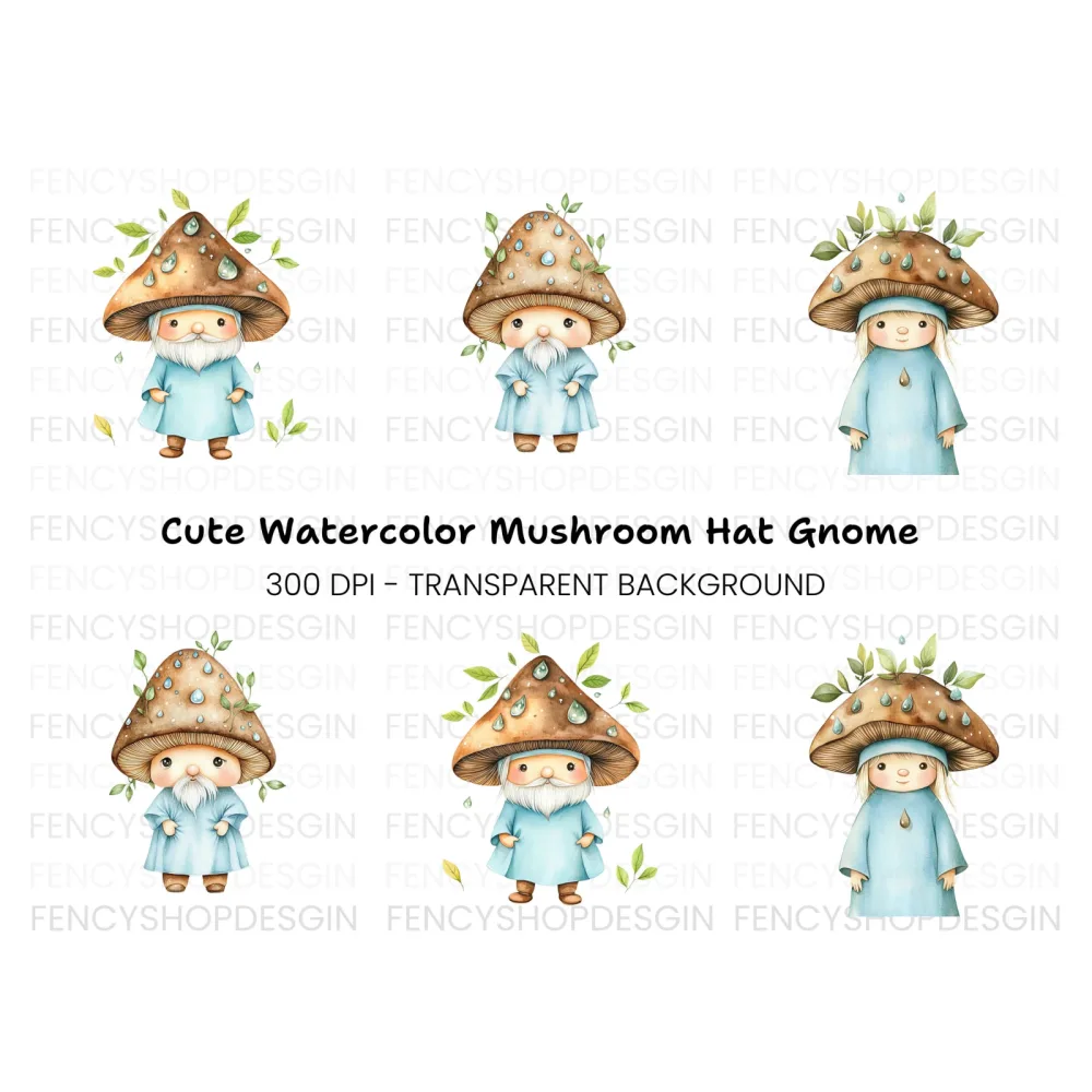 Cute Mushroom Gnomes Clipart Bundle