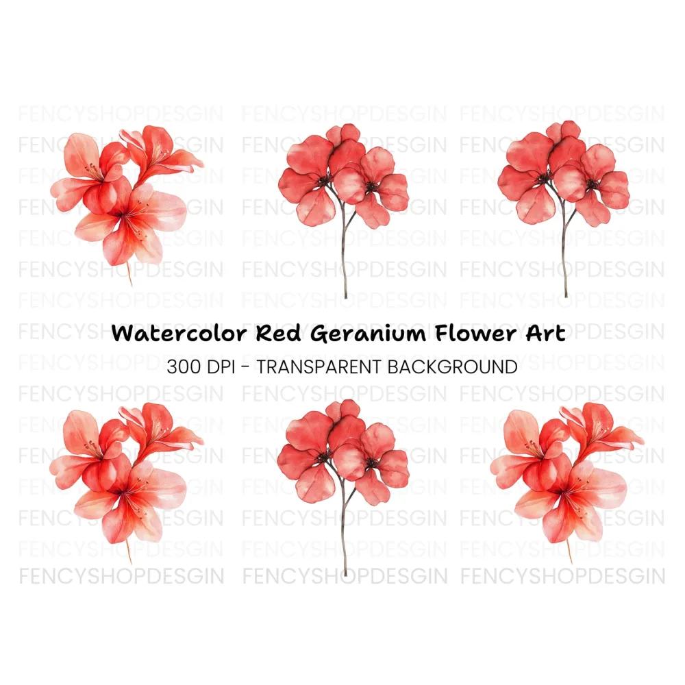 Red Geranium Flowers Clipart Bundle