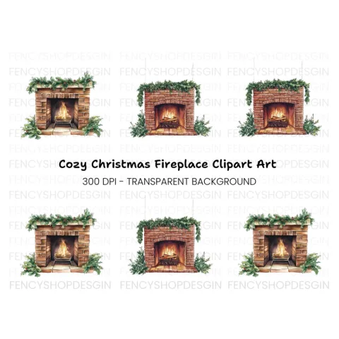 Cozy Christmas Fireplace Clipart Bundle