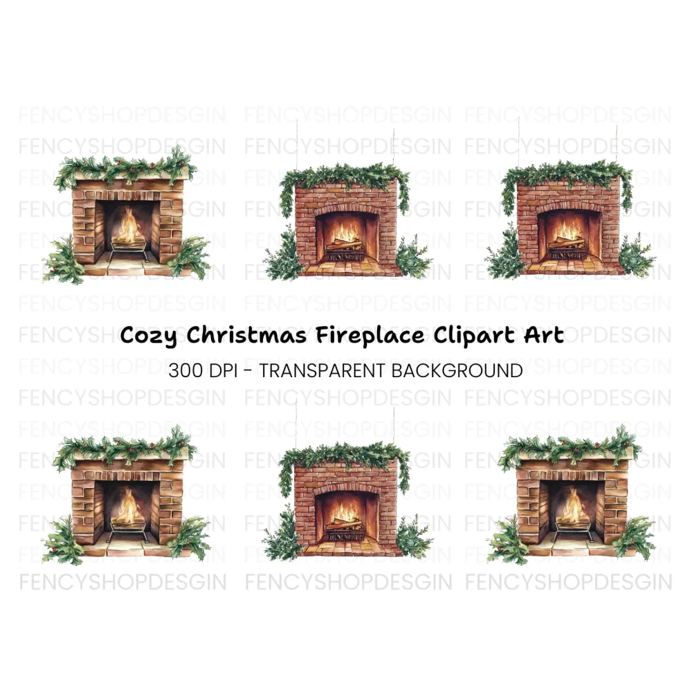 Cozy Christmas Fireplace Clipart Bundle