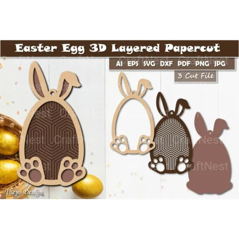 Easter Bunny Egg Layered Papercut SVG