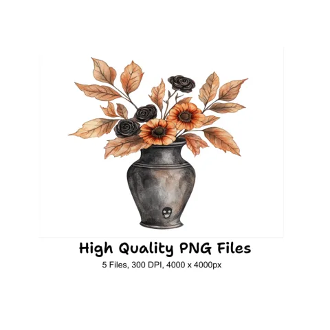 Halloween Floral Vase Clipart Bundle