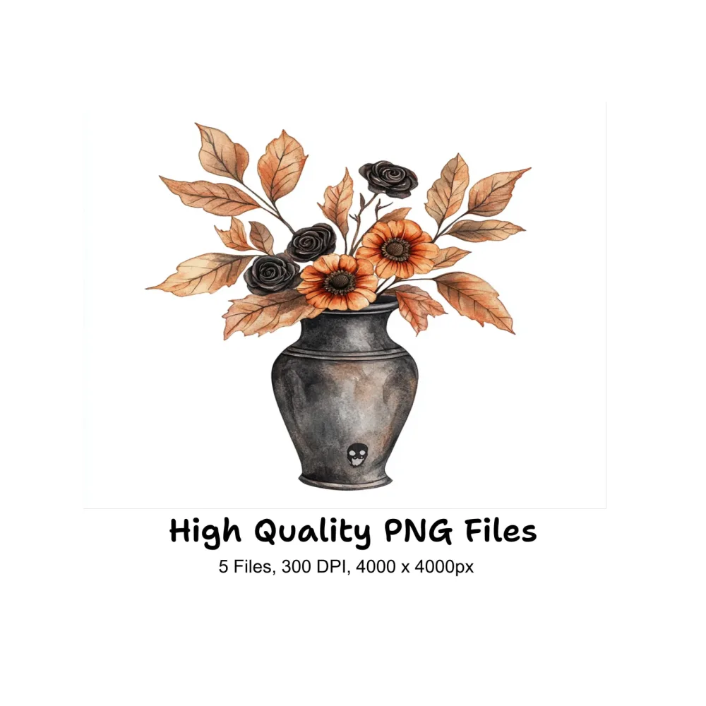 Halloween Floral Vase Clipart Bundle