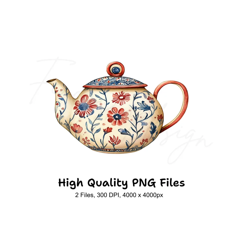 Vintage Floral Teapot Clipart Bundle