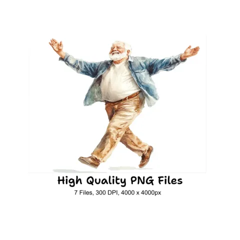 Happy Senior Men Illustrations Clipart Bundle