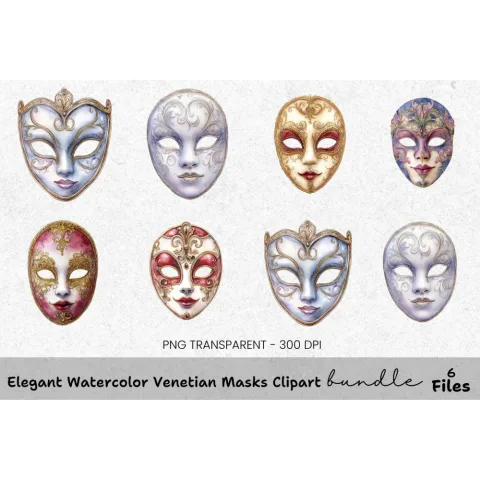 Elegant Venetian Masks Clipart Bundle