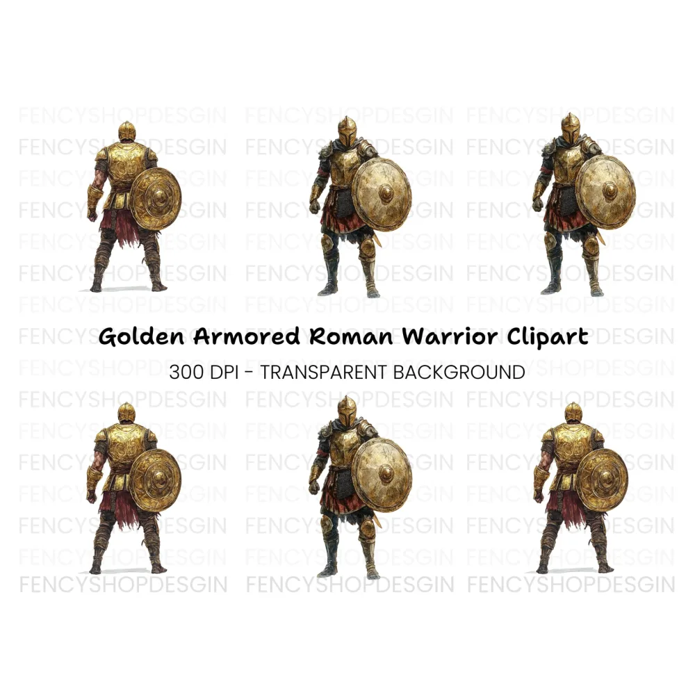 Golden Armored Knight Clipart Bundle