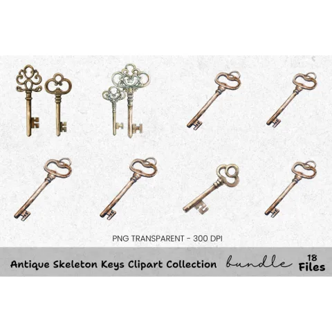 Antique Skeleton Keys Clipart Bundle