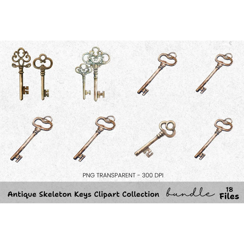 Antique Skeleton Keys Clipart Bundle