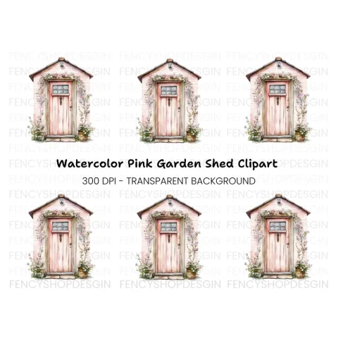 Pink Cottage Door with Blooming Vines Clipart Bundle