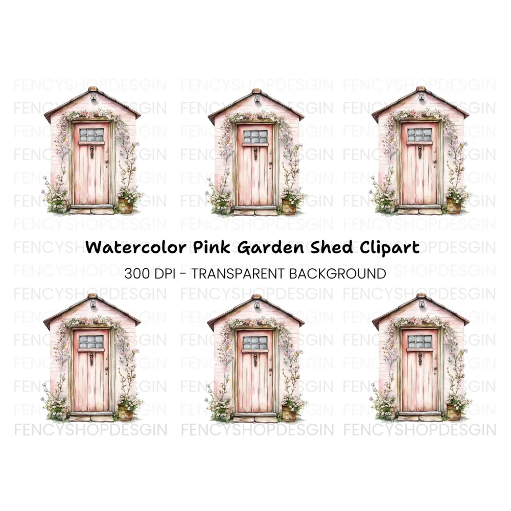 Pink Cottage Door with Blooming Vines Clipart Bundle