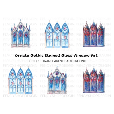 Gothic Stained Glass Windows Clipart Bundle
