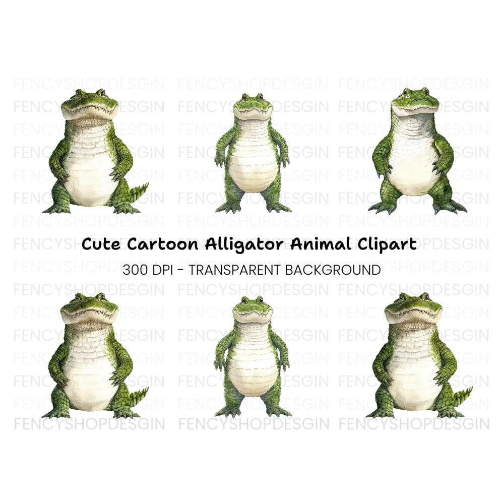 Smiling Alligator Character Clipart Bundle