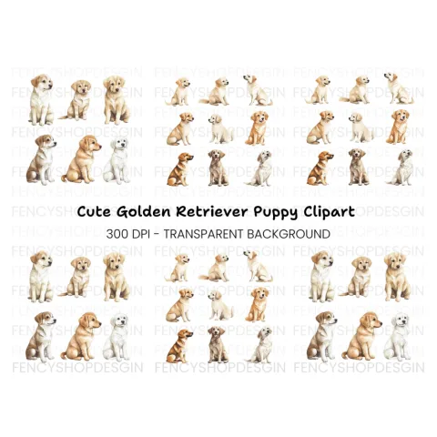 Adorable Golden Retriever Puppies Clipart Bundle