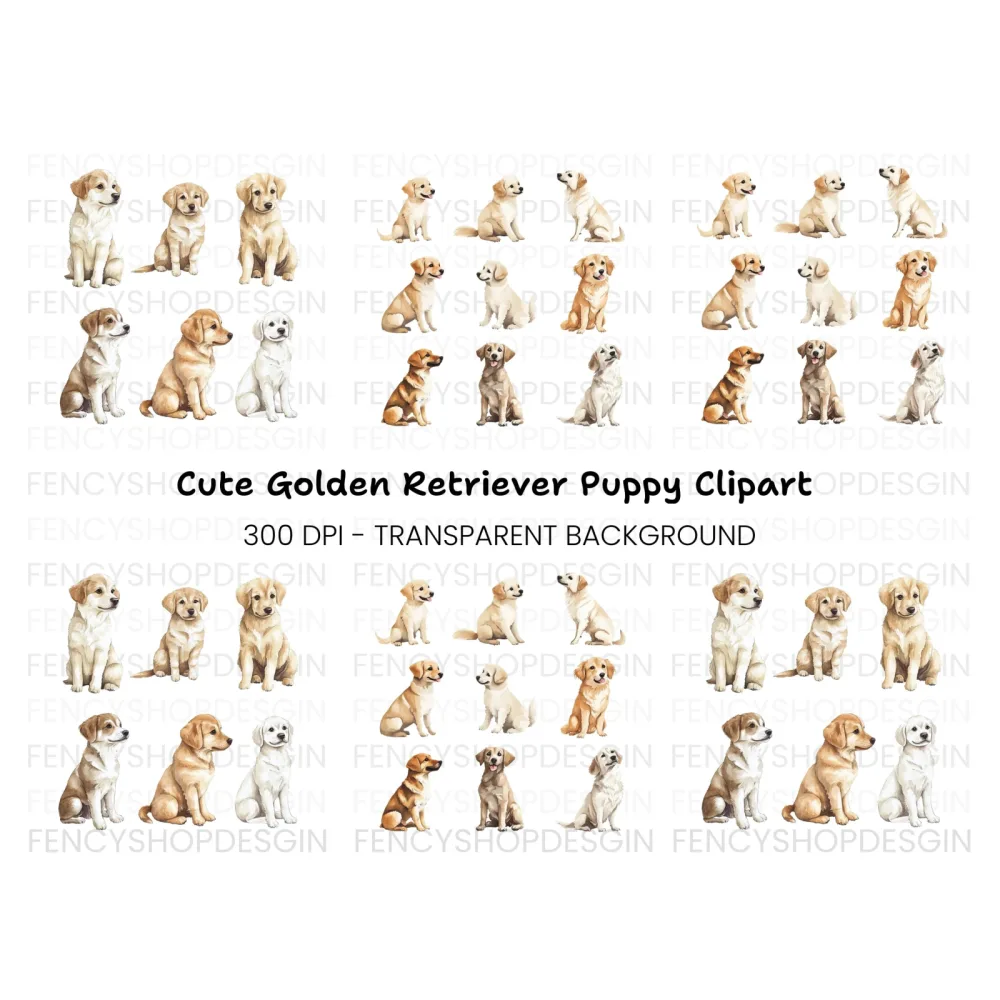 Adorable Golden Retriever Puppies Clipart Bundle