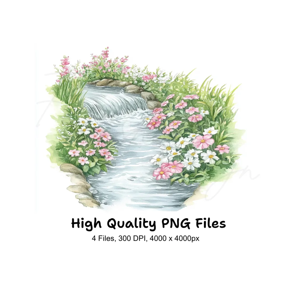 Stream and Flowers Clipart Bundle