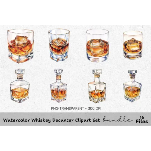 Whiskey Decanter Clipart Bundle