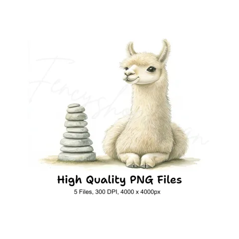 Cute Llama and Stone Cairn Clipart Bundle