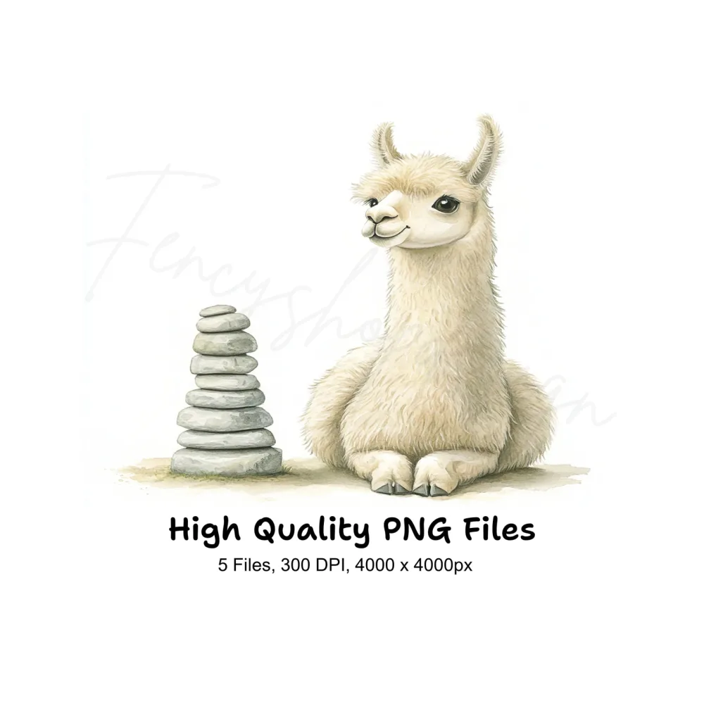 Cute Llama and Stone Cairn Clipart Bundle