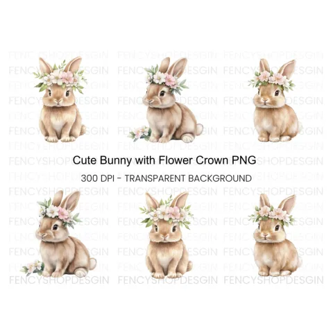 Cute Bunnies with Flower Crowns Clipart Bundle