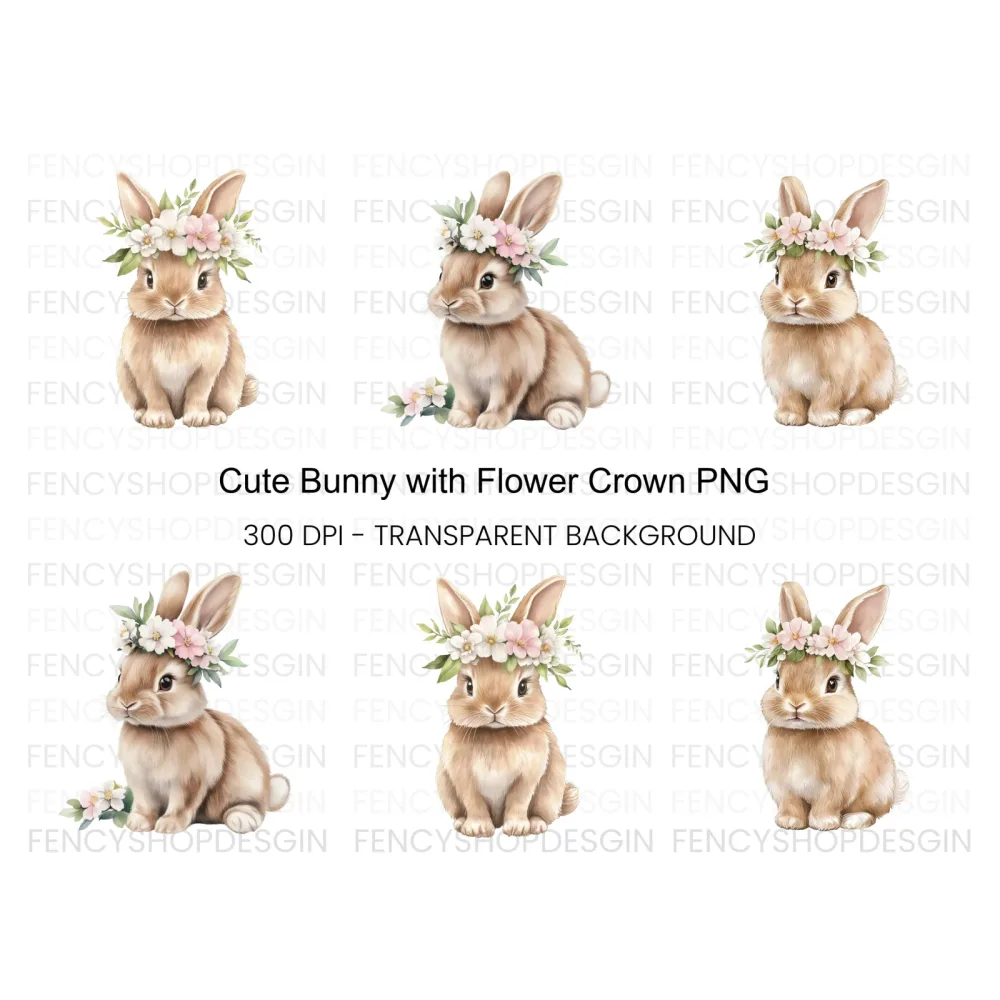 Cute Bunnies with Flower Crowns Clipart Bundle
