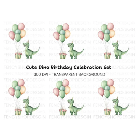 Cute Dinosaur Birthday Party Clipart Bundle