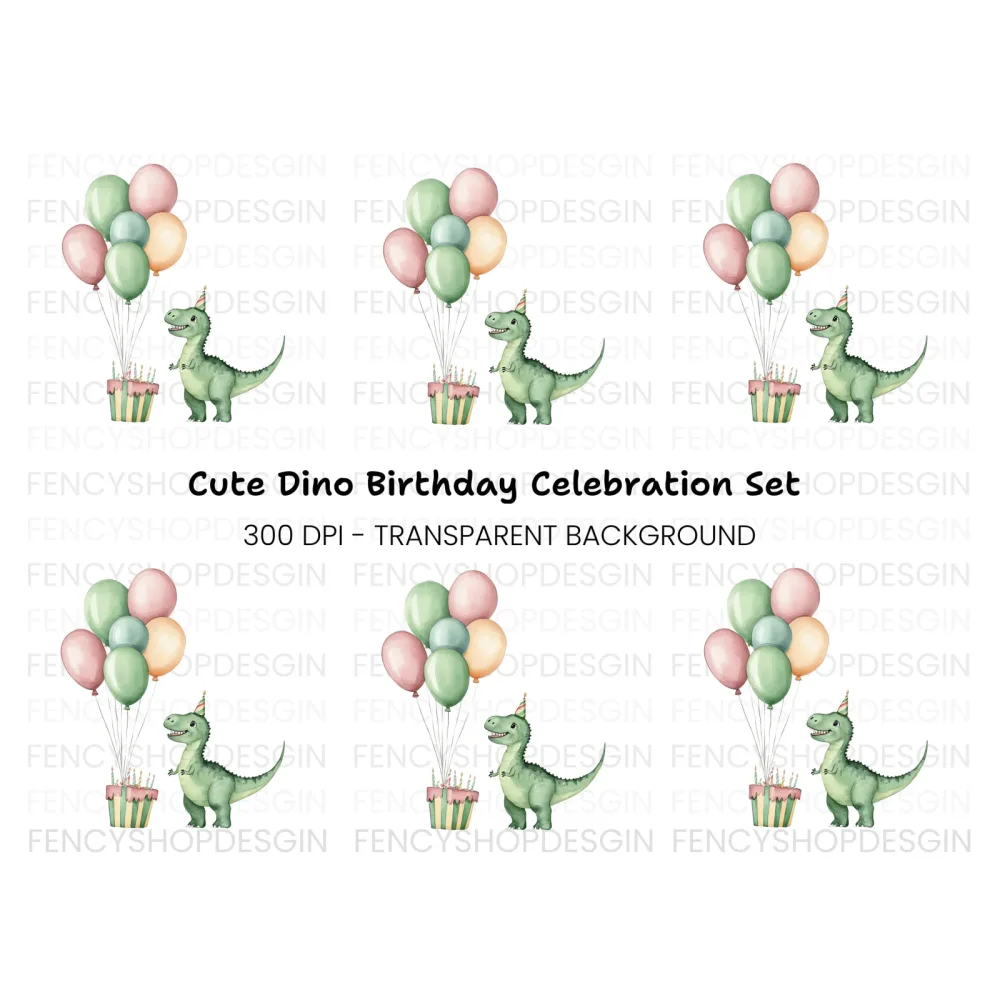 Cute Dinosaur Birthday Party Clipart Bundle