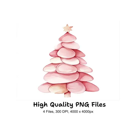 Pink Christmas Tree Clipart Bundle