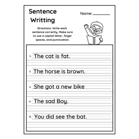 Sentence Writing Punctuation Practice Worksheets